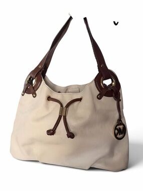 Michael Kors Cream and Brown Leather Hobo Shoulder Bag